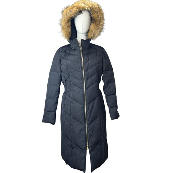 Cole Haan Signature Black Down Puffer Coat with Faux Fur Hood NWT Size M - Picture 1 of 13